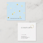 金ゴールドのドット・パターンの空色の正方形の名刺 スクエア名刺 (正面/裏面)