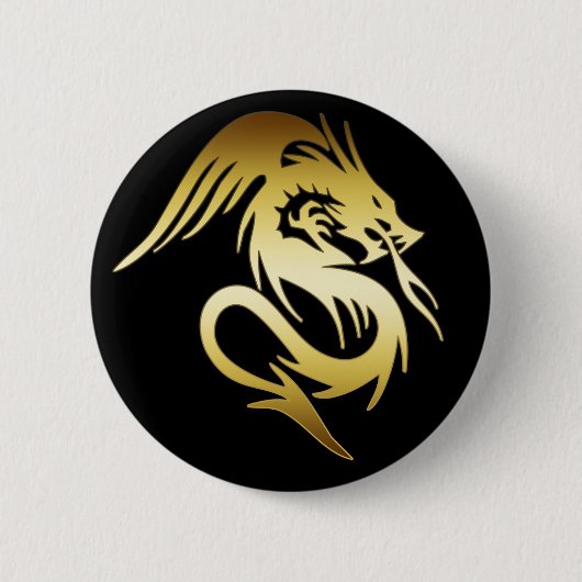 金ゴールドのドラゴン 缶バッジ (正面)