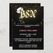 金ゴールドのネオン看護固定式招待状 招待状 (正面/裏面)