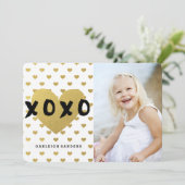 金ゴールドのハートが付いているハッピーバレンタインデーカード シーズンカード (スタンド正面)