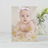 金ゴールドのハートの写真の誕生の発表 案内状 (スタンド正面)