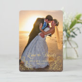 金ゴールドのハートの紙吹雪の写真の結婚式は感謝していしています サンキューカード (スタンド正面)