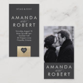 金ゴールドのハートの雄鹿及び灰色雌ジカのチケット 名刺 (正面/裏面)