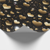 金ゴールドのハートパターン ラッピングペーパー (角)