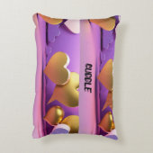 "金ゴールドのハート:ピンクのアクセント枕" アクセントクッション (裏面(縦))