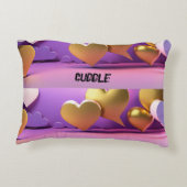 "金ゴールドのハート:ピンクのアクセント枕" アクセントクッション (裏面)