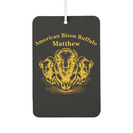 金ゴールドのバイソンスタンピード大草原の風景 カーエアーフレッシュナー (正面)