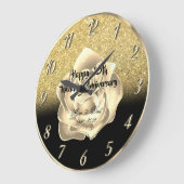 金ゴールドのバラのグリッターのグラデーションな第25結婚記念日 ラージ壁時計 (傾斜)
