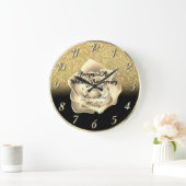 金ゴールドのバラのグリッターのグラデーションな第25結婚記念日 ラージ壁時計 (ホーム)