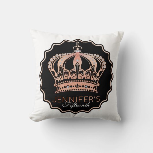 金ゴールドのバラのグリッターの王冠 クッション (正面)