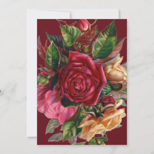 金ゴールドのバーガンディの花柄の日付保存は恋に落ちます 招待状 (裏面)