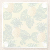 金ゴールドのパイナップル及び熱帯葉 ガラスコースター (裏面)