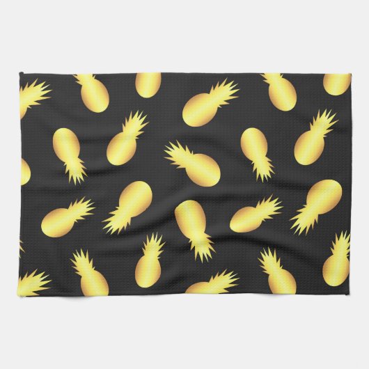 金ゴールドのパイナップル キッチンタオル (横)