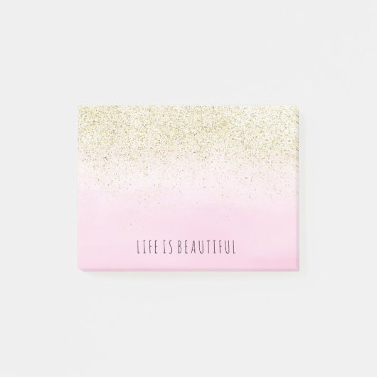 金ゴールドのパーソナライズなフェイクなグリッターのピンクの水彩画 ポストイット (正面)
