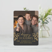 金ゴールドのヒイラギの幸せな休日の写真の平らなカード シーズンカード (スタンド正面)