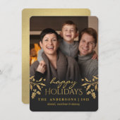 金ゴールドのヒイラギの幸せな休日の写真の平らなカード シーズンカード (正面/裏面)