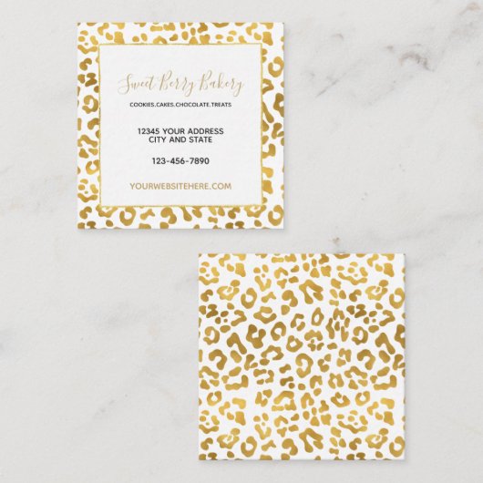 金ゴールドのヒョウのプリント スクエア名刺 (正面/裏面)