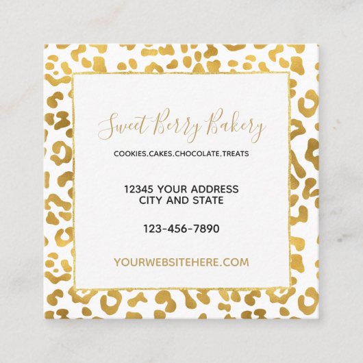 金ゴールドのヒョウのプリント スクエア名刺 (正面)