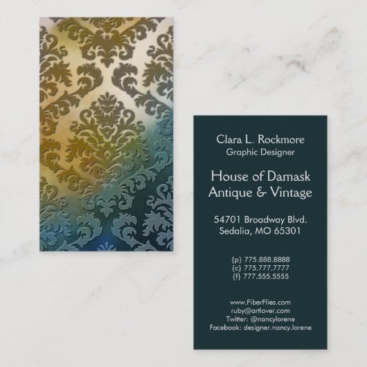 金ゴールドのビロード、サテンの抽象芸術および青を切って下さい 名刺 (正面/裏面)