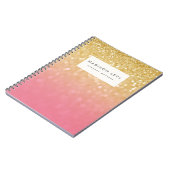 金ゴールドのピンクのグラデーションなグリッターのパーソナライズなノート ノートブック (左側)