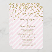 金ゴールドのピンクのストライプの婚約パーティの招待状 招待状 (正面/裏面)