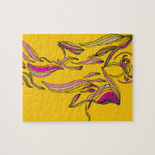 金ゴールドのピンクのリボンの天使の抽象美術のパズル ジグソーパズル (横)