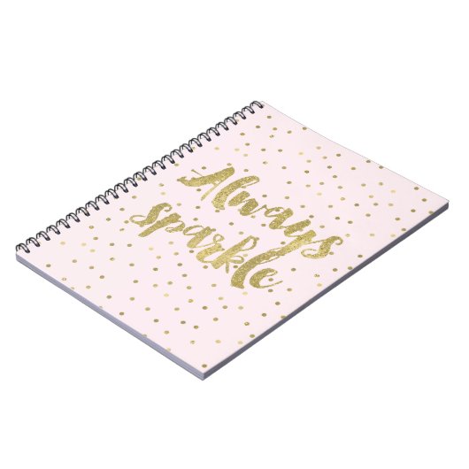 金ゴールドのピンクの紙吹雪の感動的な引用文の輝き ノートブック (左側)
