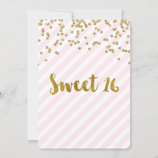 金ゴールドのピンクの菓子16のバースデーパーティ招待状 招待状 (正面)