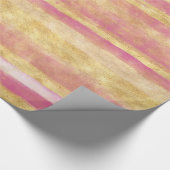 金ゴールドのピンクの輝きは縞で飾ります ラッピングペーパー (角)