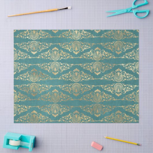 金ゴールドのピーコックとティール(緑がかった色)の切り離し 薄葉紙 (クラフト)