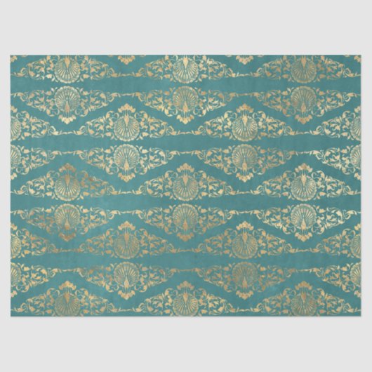 金ゴールドのピーコックとティール(緑がかった色)の切り離し 薄葉紙 (正面)