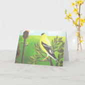 金ゴールドのフィンチのブランクのメッセージカード カード (黄色い花)