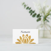 金ゴールドのフェイクなグリッターのはすの花のモダンのナマステ 名刺 (スタンド正面)