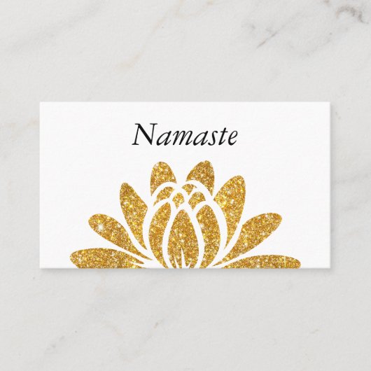金ゴールドのフェイクなグリッターのはすの花のモダンのナマステ 名刺 (正面)