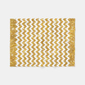 金ゴールドのフェイクなグリッターのガーリーな白いシェブロンパターン フリースブランケット (正面(横))