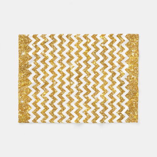 金ゴールドのフェイクなグリッターのガーリーな白いシェブロンパターン フリースブランケット (正面(横))