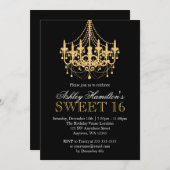 金ゴールドのフェイクなグリッターのシャンデリアの菓子16の招待状 招待状 (正面/裏面)