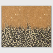 金ゴールドのフェイクなグリッターのブラシの打撃が付いているヒョウのプリント ラッピングペーパー (フラット)
