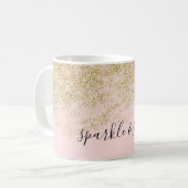 金ゴールドのフェイクなグリッターの赤面のピンクの輝き コーヒーマグカップ (正面左)