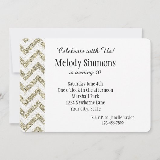 金ゴールドのフェイクなグリッターシェブロン 招待状 (裏面)
