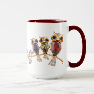 金ゴールドのフクロウの宝石及びダイヤモンドのマグ マグカップ