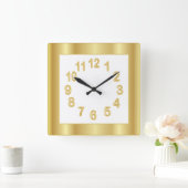 金ゴールドのフレームと番号 |背景色の選択 スクエア壁時計 (ホーム)