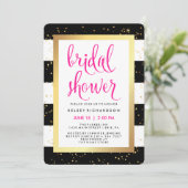 金ゴールドのブライダルシャワーの白黒ストライプ 招待状 (スタンド正面)