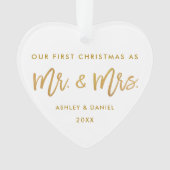 金ゴールドのブラシの原稿の初めてのクリスマス|の写真の背部 オーナメント (正面)