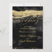 金ゴールドのブラッシュストロークの黒いビロードモダンの結婚ストローク 招待状 (正面)