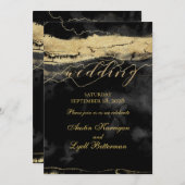 金ゴールドのブラッシュストロークの黒いビロードモダンの結婚ストローク 招待状 (正面/裏面)