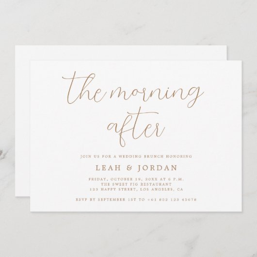 金ゴールドのブランチの後結婚の朝の書 招待状 (正面/裏面)