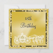 金ゴールドのプリンセスのコーチ及び馬の第18誕生日 招待状 (正面)