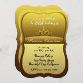 金ゴールドのプリンセスの王冠のらせん状の誕生日 招待状 (正面/裏面)