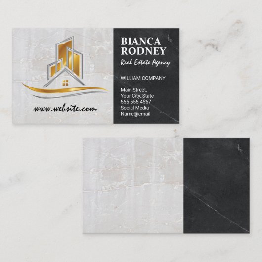 金ゴールドのプロパティロゴ | 大理石 名刺 (正面/裏面)